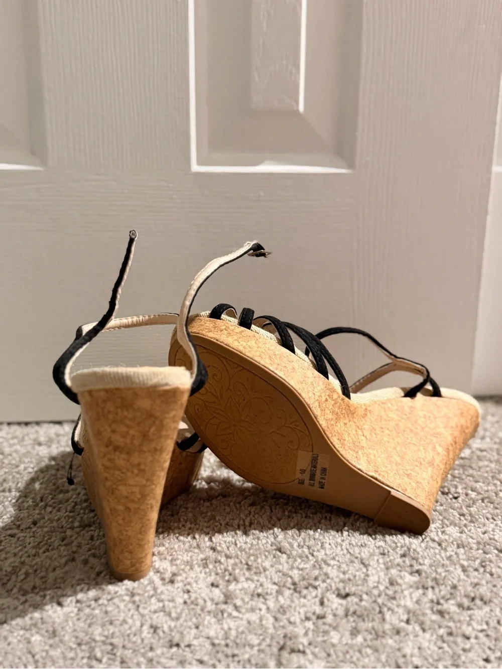 Black Strappy Cork Platform Sandals - Women's